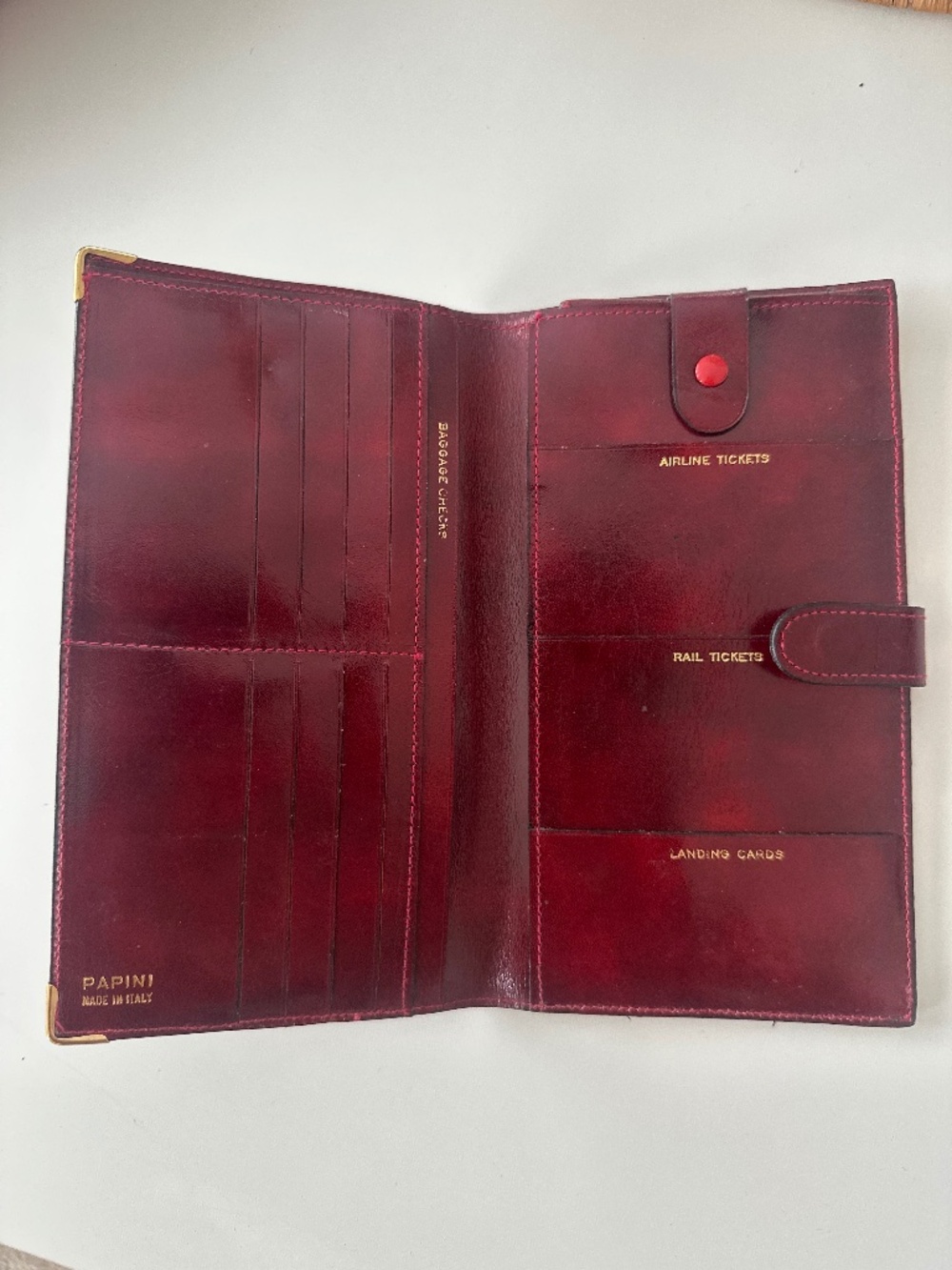 PAPINI Florence Italy Oxblood Leather Travel Wallet Organizer — Vintage Luxury